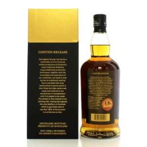 Discover the rare Springbank 25 2023 Whisky, matured in refill bourbon and sherry casks for 25 years. Enjoy inviting caramel and short crust notes with hints of dried pineapple and honeydew melon, as well as gingerbread, liquor ice, coffee grounds and peat smoke. Get your hands on this one-of-a-kind treat before it's gone!